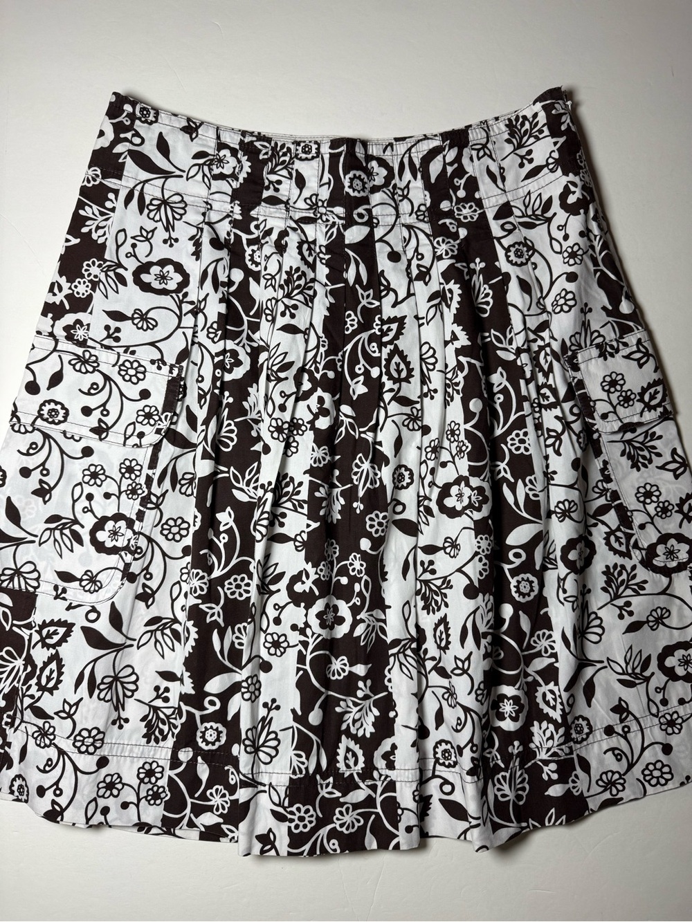 LOFT Brown White Floral cargo pockets ALine Cotton Skirt 109% cotton